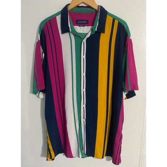 Zara button down shirt men’s size XL colorful striped print relaxed fit - Picture 1 of 4